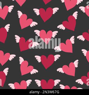 Seamless heart pattern for Valentines Day. Cute hearts with wings Stock Vector