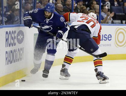 Tampa Bay Lightning defenseman Jason Garrison (5) before an NHL hockey game  against the Calgary Flames Thursday, Nov. 12, 2015, in Tampa, Fla. (AP  Photo/Chris O'Meara Stock Photo - Alamy