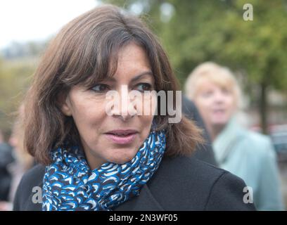 Paris Mayor Anne Hidalgo is pictured as she meets Lebanon's President ...