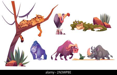 wild animals on white background illustration Stock Vector