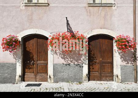The doors of an old house in Pescocostanzo, a medieval village in the Abruzzo region of Italy Stock Photo