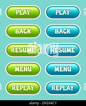 Set of GUI Vector buttons with editable text effect for the design of the user interface of mobile games and applications. GUI Buttons in candy style. Stock Vector