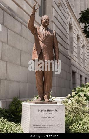 Statue of former Mayor Marion Barry in Washington, D.C., USA. Mayor for Life statue in front of the John A. Wilson Building. Stock Photo