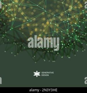 Scientific illustration with connected lines and dots. Luminous microscopic forms. Glowing grid. Connection structure. Wireframe vector illustration. Stock Vector