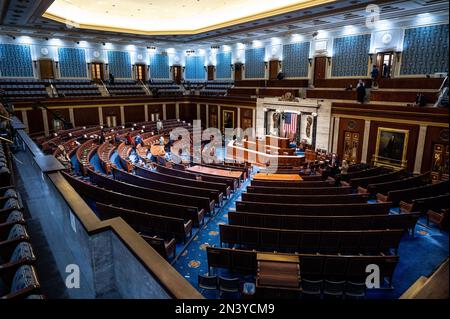 Washington, United States. 07th Feb, 2023. The House Chamber before the State of the Union Address in the House Chamber at the U.S. Capitol. Credit: SOPA Images Limited/Alamy Live News Stock Photo