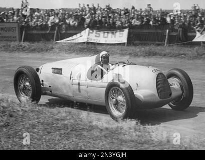 Racing car of the 1930s. A german racingcar by Auto union during races on Saxtorp Grand Prix 1939. Stock Photo