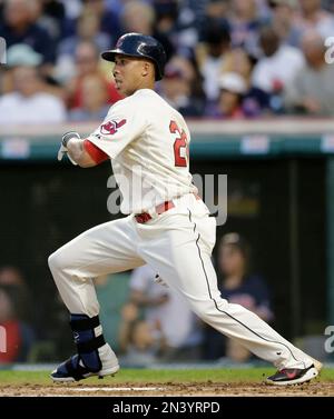 Cleveland Indians center fielder Kenny Lofton tosses his helmet after being  caught while trying to steal second in the first inning against the Kansas  City Royals on Friday, August 24, 2007, at