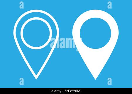 Geolocation icons on a blue background. A set of linear pin-code icons of the geolocation map. Stock Vector