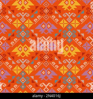 Filipino weaving style traditional vector pattern folk art - Yakan cloth inspired vector design, geometric textile or fabric print from Philippines Stock Vector