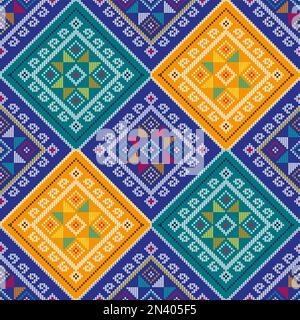 Filipino traditional vector pattern folk art - Yakan weaving style inspired vector design, geometric textile or fabric print from Philippines Stock Vector