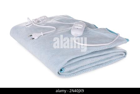 Folded electric heating pad isolated on white Stock Photo