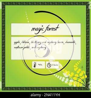 Tea label, package or sticker vector design. Custom name, ingredients, temperature and time Stock Vector