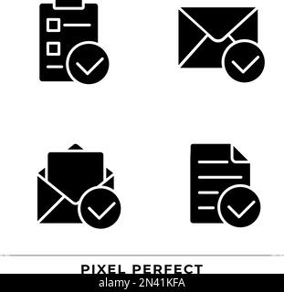 Documents with checkmarks black glyph icons set on white space Stock Vector