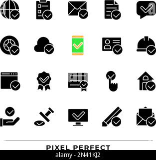 Checkmark black glyph icons set on white space Stock Vector