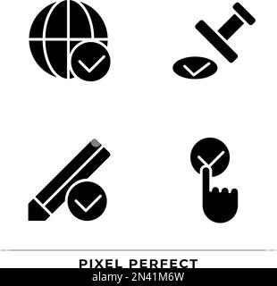 Checkmarks for data approvement black glyph icons set on white space Stock Vector