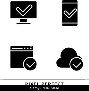 Checkmarks in digital technologies black glyph icons set on white space Stock Vector
