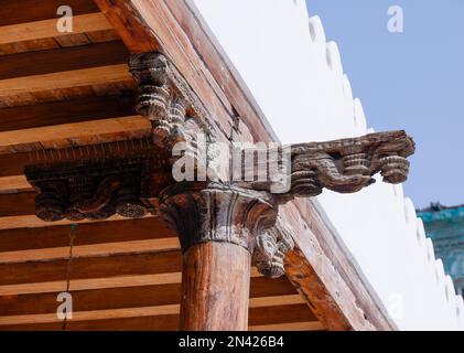 Hindu style wooden capital imported from India, interior of al-Shafi'i mosque, Al-Balad, the historical area of Jeddah,, Saudi Arabia Stock Photo