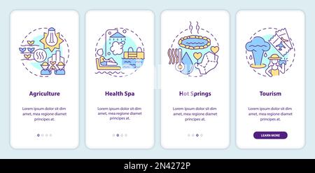 Usage of geothermal energy onboarding mobile app screen Stock Vector