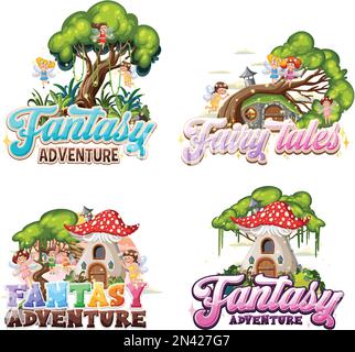 Empty banner with fairy tale cartoon character and elements isolated ...