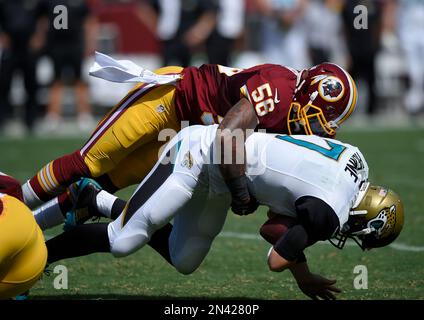 Jacksonville Jaguars inside linebacker Chad Muma (48) warms up