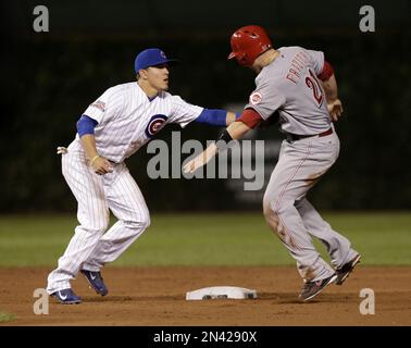 Chicago Cubs second baseman Logan Watkins (45) loses the ball as