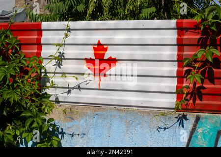 The concept of national flag on metal container pattern background ,Canada. Stock Photo