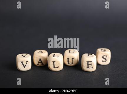 Beads with word VALUES on black background Stock Photo