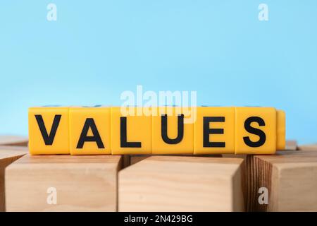 Blocks with word VALUES on wooden cubes Stock Photo