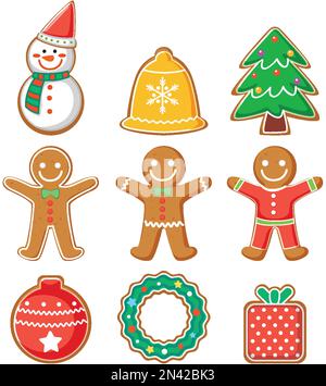 Christmas gingerbreads cartoon set illustration Stock Vector