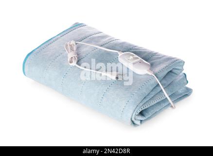 Folded electric heating pad isolated on white Stock Photo
