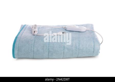 Folded electric heating pad isolated on white Stock Photo