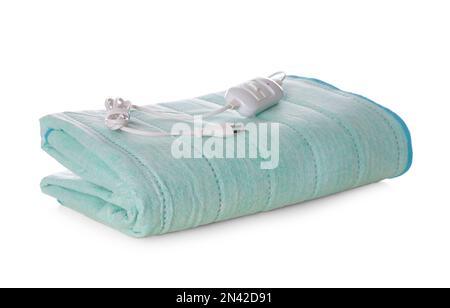 Folded electric heating pad isolated on white Stock Photo