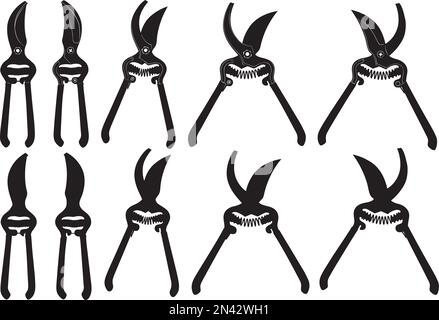 Collection of different pruning shears isolated on white Stock Vector