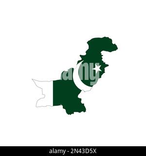 Pakistan - national flag in a shape of country map silhouette with thin black outline. Simple flat vector icon. Stock Vector