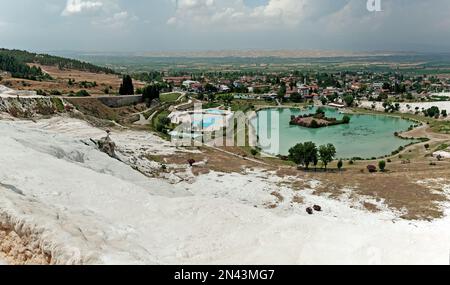 Pamukkale Village view from hill in Denizli Province in Turkey Stock Photo