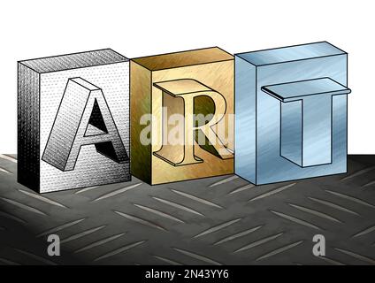 word Art with metallic texture isolated on white Stock Vector