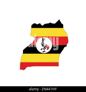 Uganda - national flag in a shape of country map silhouette with thin black outline. Simple flat vector icon. Stock Vector