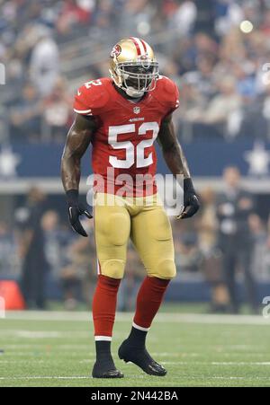 San Francisco 49ers linebacker Patrick Willis (52) practices at an NFL  football training facility in Santa Clara, Calif., Wednesday, Jan. 15,  2014. The 49ers are scheduled to play the Seattle Seahawks for