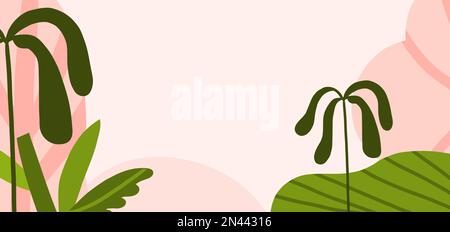 Hand drawn abstract graphic clipart illustration vector background banner of composition with abstract spring landscape nature,tropical landscape Stock Vector