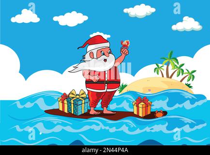 Cute Santa Claus on boat vector illustration Stock Vector