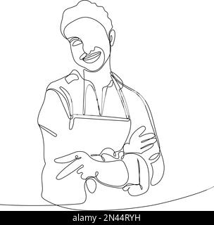 Cheerful millennial housewife holding bucket full of cleaning supplies at modern apartment. Portrait of cheerful young lady with sanitary equipment looking at camera and smiling Stock Vector