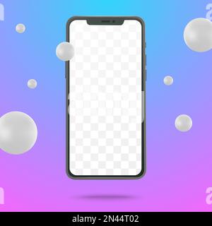 Smartphone vector mochup with flying balls on a gradient background Stock Vector