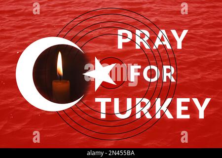 Turkey Earthquake, February 6, 2023. Mournful banner. The Epicenter of the earthquake in Turkey. Pray for Turkey. A background of the Turkish flag Stock Photo