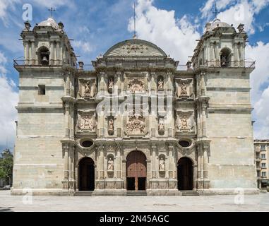 The Cathedral of Our Lady of the Assumption or Metropolitan Cathedral in the historic city of Oaxaca, Mexico.  Built between 1573 and 1773.  Part of a Stock Photo