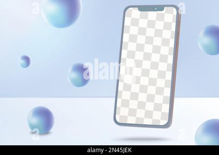 Phone 3d realistic vector mockup on abstract background with 3D shapes Stock Vector
