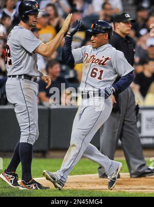 Detroit Tigers' Prince Fielder bats against the Chicago White sox during a  baseball game Saturday, Sept. 1, 2012 in Detroit. (AP Photo/Duane Burleson  Stock Photo - Alamy