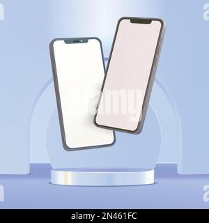 Phones mockup presentation scene square composition Stock Vector