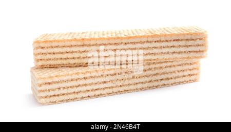 Delicious cream wafer sticks isolated on white Stock Photo