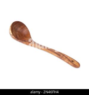 Wooden kitchen ladle isolated over white background. Stock Photo