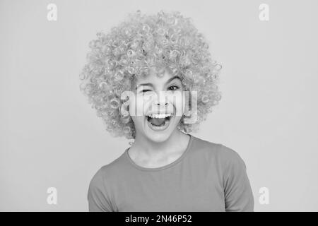 Funny face. Close up portrait of the cute clown girl. Stock Photo